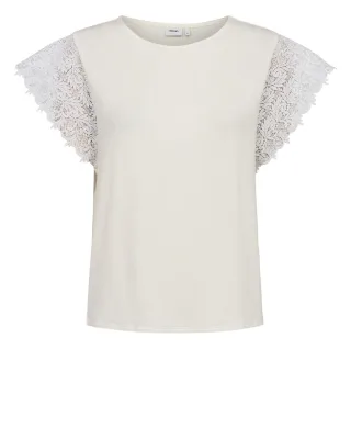 Nümph - Bluse mit Spitzenärmeln weiß - Gr. - XS