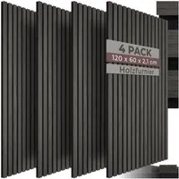 tectake Wandpaneel Akustikpaneele aus MDF und Echtholzfurnier - Eiche schwarz, BxL: 60x120 cm, 0.72 qm, (Holzpaneele Sonic Wall, 4-tlg., Größe flexibel anpassbar) schallabsorbierender Filz, einfache Montage mit Kleber oder Schrauben
