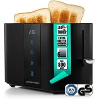 GOURMETmaxx Toaster Toaster 2 Scheiben Kurzschlitz mit Touch-Display, 800 W, 800W schwarz, 6 Bräunungsgrade, Touchscreen, Brötchenaufsatz