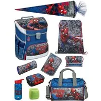 Scooli Schulranzen Campus Fit Spiderman Schultasche ab der 1. Klasse (Komplett-Set, 10-tlg., mit Lunch-Set, Sporttasche und Schultüte 85cm), mit Brustgurt, 980 Gramm leicht, 18L Volumen