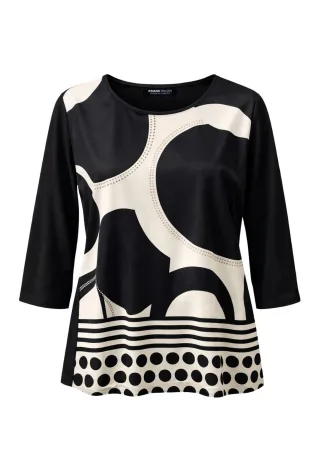 FRANK WALDER - Shirt IVORY NOIR mit dekorativem Druck ecru/schwarz - Gr. - 44