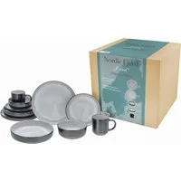 CreaTable Kombiservice Nordic Fjord (10-tlg), 2 Personen, Steinzeug, je 2 Speiseteller, Suppenteller, Dessertteller, Schalen, Kaffeebecher