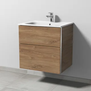 Sanipa 3way Waschtischunterbau zu Geberit Renova Plan Slim Waschtisch mit 2 Auszügen, Eiche-Kansas BR68659