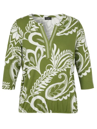 VIA APPIA DUE - T-Shirt V-Ausschnitt 3/4 Arm Druck moos/ecru - Gr. - 46