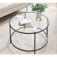 VASAGLE Couchtisch Rund, Glas, Metall, Modern, Wohnzimmertisch, Elegant Design (inkl. Zubehörpaket & Anleitung), Beistelltisch für Wohnzimmer, Ø 84 x 45.5 cm, transparent