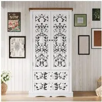 FUFU&GAGA Buffet Geschirrschrank mit geschnitzten Türen, Weiß, HDF, 84×40×168 cm