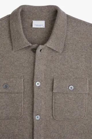 Profuomo - Taupe Merino Wolle Overshirt Purpur - Gr. - XL