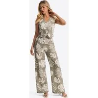 Imily Bela Hausanzug Damen 2-teiliges Freizeit-Set aus Leinenoptik (Set, 2 tlg., Weste + Palazzohose) Print