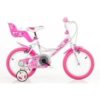 Dino Bikes Kinderfahrrad 14" Little Heart Kinderfahrrad Mädchen Stützräder 3–5 Jahre Stützräder, 1 Gang, mit Stützrädern, Korb und Puppensitz