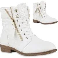 VAN HILL 815442 Schnürstiefelette Damen Schnürstiefeletten Spitze Stiefeletten Zipper Worker Boot
