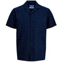 Jack & Jones Kurzarmhemd Blusummer Linen Blend All-over-Print Shirt mit dezentem Allover-Muster