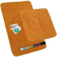NYVI Badematte Badematten Set 2 teilig NYVISpa Lasalle Orange Badezimmerteppich Set, Höhe 20 mm, Polyester, Badematte 50x80cm + WC Vorleger ohne Ausschnitt, Rutschfest & Waschbar