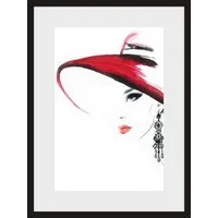 OTTO home Bild mit Rahmen Skizze Frau mit Hut und Ohrring, Bilder von Frauen, Fashion, Frau, Magazincover, Mode, Modebilder (1 St), HD Premium Poster-Druck inkl. Holzrahmen