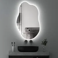 WDWRITTI Wandspiegel mit beleuchtung Badspiegel LED Touch Modern Dreifarbiges Dimmbar (LED Spiegel Bad Schminkspiegel Dekospiegel, Wolke, Wassertropfen, Stein), LED Multifunktionspiegel, Asymmetrisch Spiegel