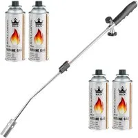 Mianova Unkrautbrenner Unkrautvernichter Gasbrenner Kohle Grillanzünder + 4x Gaskartuschen, 1300 °C maximal, (Unkrautvernichter Unkrautreiniger Abflammgerät Gasbrenner Bunsenbrenner Lötlampe Lötbrenner), Temperatur bis zu 1300 ° C - Leistung: 2,5 kW,