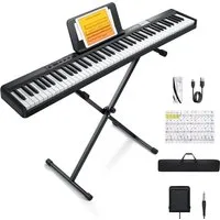 Donner Home-Keyboard Klavier 88 Tasten Elektro piano Einsteiger Tragbares E-Piano DEP-1 (Set, mit Ständer, Sustain-Pedal, Transporttasche und Keyboard-Aufklebern), Einsteiger Digital Keyboard Klavier mit velocity-sensitive Tasten