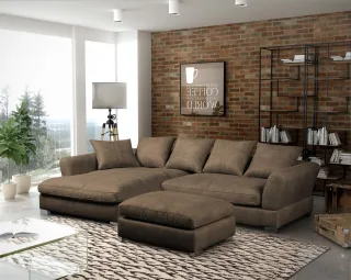 Couchgarnitur TIZIAN diverse Stoff und Farbvarianten/ Links+Hocker