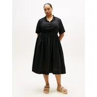 Tommy Hilfiger Curve Midikleid CRV LINEN MIDI SHIRT DRESS SS in großen Größen, Taille mit Bindeband