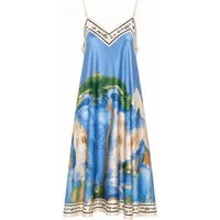 ITALY VIBES Sommerkleid - A-Linien Kleid mit Aquarell Print - Damen Kleid in Satin-Optik ONE SIZE - passend für Größen M bis XL