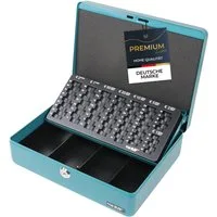 HMF Geldkassette abschließbare Bargeldkasse mit EURO-Münzzählbrett und Scheinfach, hochwertige Geldzählkassette mit Schlüssel, 30 x 24 x 9 cm, petrol
