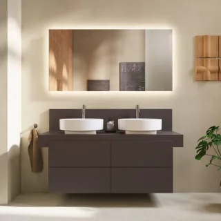 Duravit Balcoon Konsole BA90610IGIG0000 140 x 55 x 37 cm, 2 Ausschnitte, Becken beidseitig, Schieferbraun matt