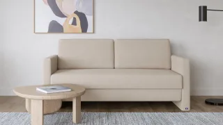 BRUNO Schlafsofa 140cm in Beige | Schmal | stabiles Massivholz & Boxspringkomfort