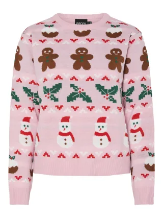 PIECES - PCJOLLY XMAS LS O-NECK KNIT PULLOVER prism pink - Gr. - XS