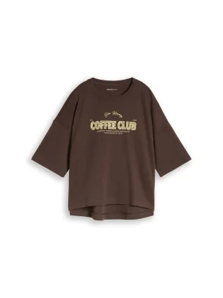 Denim Tom Tailor - Boxy Fit T-Shirt mit Print cool dark brown - Gr. - L