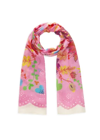 Schal aus reiner Baumwolle mit Blumenmuster und LOVE MOM-Schriftzug pink - Gr. - one size