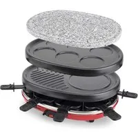 H.Koenig Raclette RP-412 mit wechselbaren Pletten, heißer Stein, 8 Raclettepfännchen, 900 W