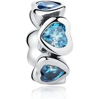 PANDACHARMS Bead Blaue Herzen Zwischenelement Charm, 925er Sterling Silber mit Zirkonia
