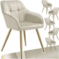 tectake Esszimmerstuhl Polstersessel gepolstert, in Samtoptik, gesteppt, 58 x 62 x 82 cm (Küchenstuhl Marilyn in creme/gold, 6 St), schlanke, goldene Stahlbeine, bodenschonend, Belastbarkeit 120 kg