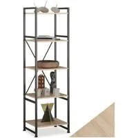 tectake Bücherregal Standregal, inklusive Kippschutz, 47,5 x 34,5 x 151,5 cm, Holzregal Manchester 1-tlg., mit 5 Ebenen, mit höhenverstellbaren Kunststofffüßen