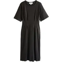 Next Midikleid Kurzärmeliges Midikleid mit Bindegürtel, Rollrand (1-tlg)