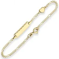 Schmuck Krone Goldarmband 1,8mm Id-Armband Figarokette diamantiert Herz 585 Gelbgold 14cm, Gold 585