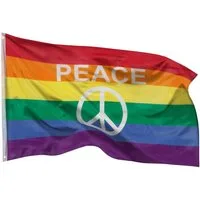 PHENO FLAGS Flagge Peace Flagge 90 x 150 cm Fahne Frieden Regenbogen (Hissflagge für Fahnenmast), Inkl. 2 Messing Ösen