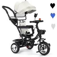 JEOBEST Dreirad-Kinderwagen Dreirad 4 in1 Kinderdreirad Kinder Fahrrad mit Schubstange, Schubstange +Klappverdeck +Drehbarer Sitz +Schubstange +Getränkehalter