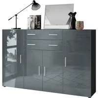 Vladon Highboard Aron (Anrichte, mit 4 Türen und 2 Schubladen), Anthrazit matt/Grau Hochglanz (166,5 x 106,5 x 35 cm)