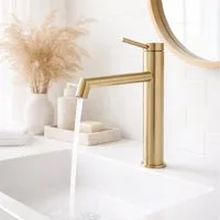 wohnwerk.idee Badarmatur Design-Waschtischarmatur Hoch aus Edelstahl, moderner Einhebelmischer