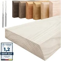 LAMO Manufaktur Wandregal Holz Baumkante Regal Farbe: Weiss Invisible: Schweberegal 40 cm, Komplett-Set, 40mm stake Massivholzplatte