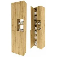 TREND WERK Hochschrank Badschrank schmal stehend B45 x T26,5 x H180 cm (Schmaler Badezimmerschrank mit Regalfächern & Stauraum) Holzoptik, offene & geschlossene Fächer, Standregal Bad, platzsparend