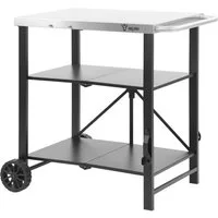BBQ-Toro Grillablagetisch Grillwagen klappbar 60 x 80 x 82 cm, Silber/Schwarz, Servierwagen, 2 leichtgängige Räder