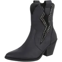 Ital-Design Stilvolle Stiefeletten mit Verzierung für Damen Westernstiefelette (90927534) Blockabsatz Stiefeletten in Schwarz