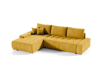 Ecksofa Sofa mit Schlaffunktion VOGAR Stoff Aston Gelb Ottomane Links