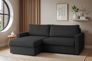 Ecksofa Sofa mit Schlaffunktion BENDIK Stoff Poso Anthrazit Ottomane Links