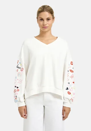Smith&Soul - Oversize Sweatshirt Sleeve Embroidery offwhite - Gr. - M