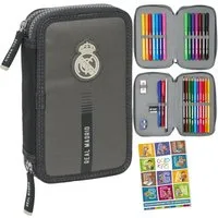 GOLDKIDS Federmäppchen Real Madrid - Federmäppchen 2 Fächer, (Mäppchen für Mädchen und Jungen - Federmappe, 1-tlg., 2-Fach Federtasche Gefüllte Schüleretui 29-teilig), Schulmäppchen und Hausaufgabenheft