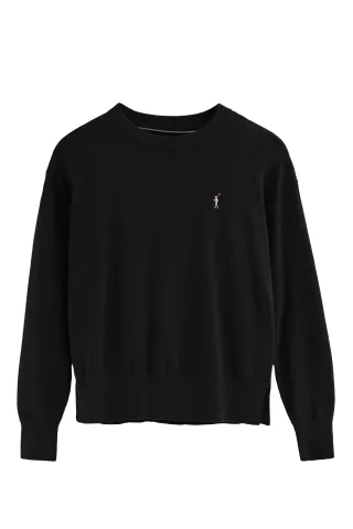 Pullover schwarz mit Rundhalskragen aus Wollgemisch mit gesticktem Rigby Go-Logo