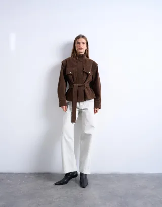 TOPSHOP - TSHARPER JACKET W. BELT Braun - Gr. - L
