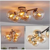 hofstein Deckenleuchte 5-flammige Deckenlampe aus Metall/Glas in Schwarz/Bernsteinfarben/Klar, ohne Leuchtmittel, moderne Leuchte im Retro/Vintage-Design (Schirme Ø 15cm), E14